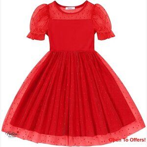 Toddler Girl Tulle Dress Puffy Sleeve Party Casual Midi